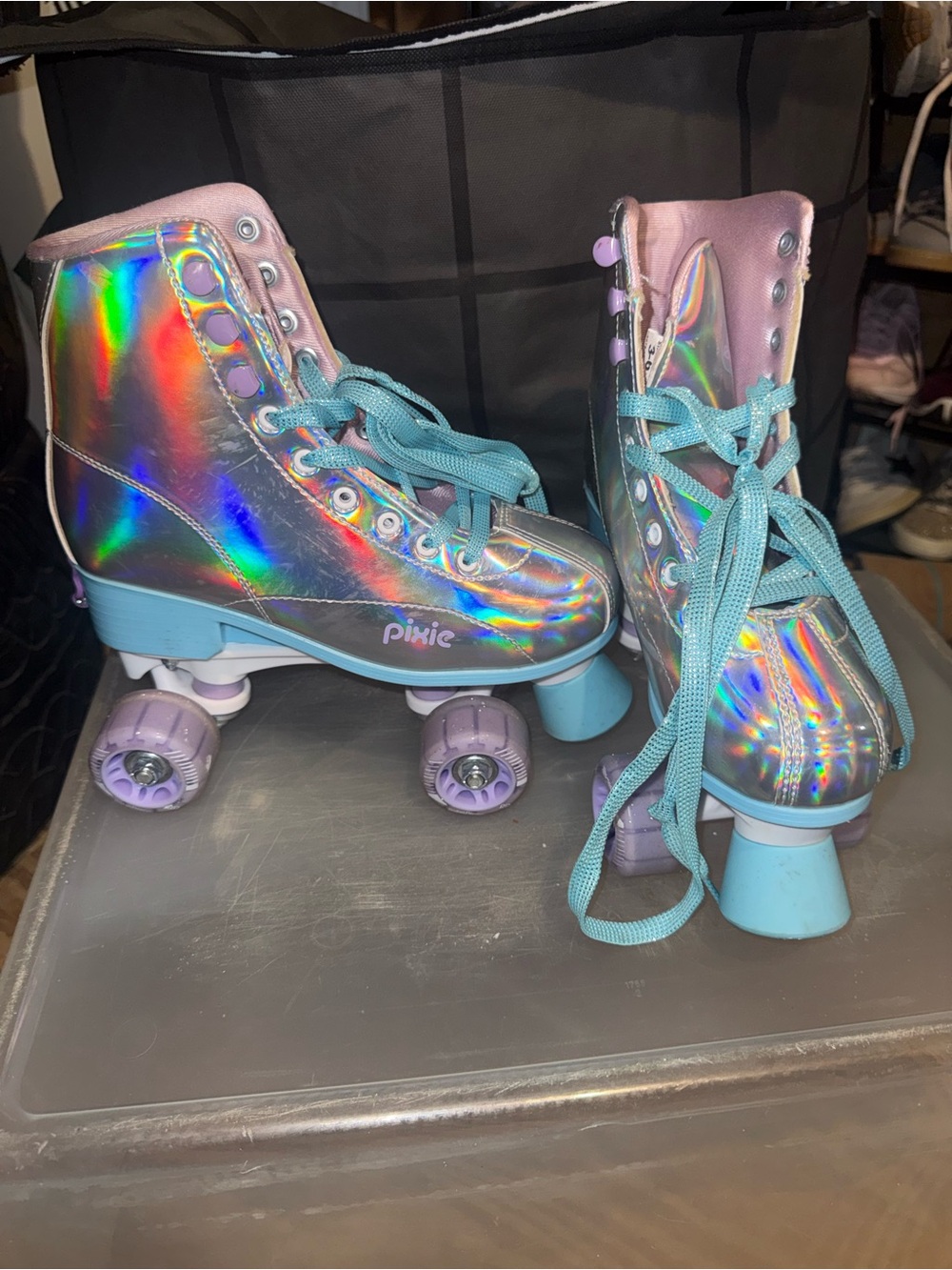 Pixie Holographic Roller Skates in Pastel Blue & Lilac